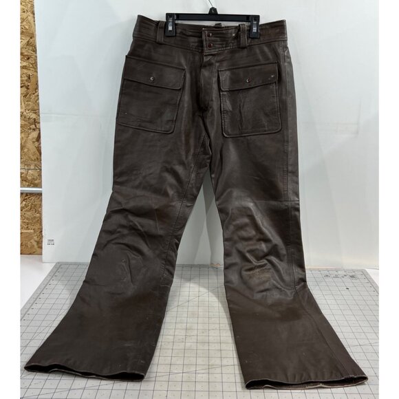 Vintage Brown Leather Men’s Flared Riding Pants Paisley Lining 1970’s Biker W32